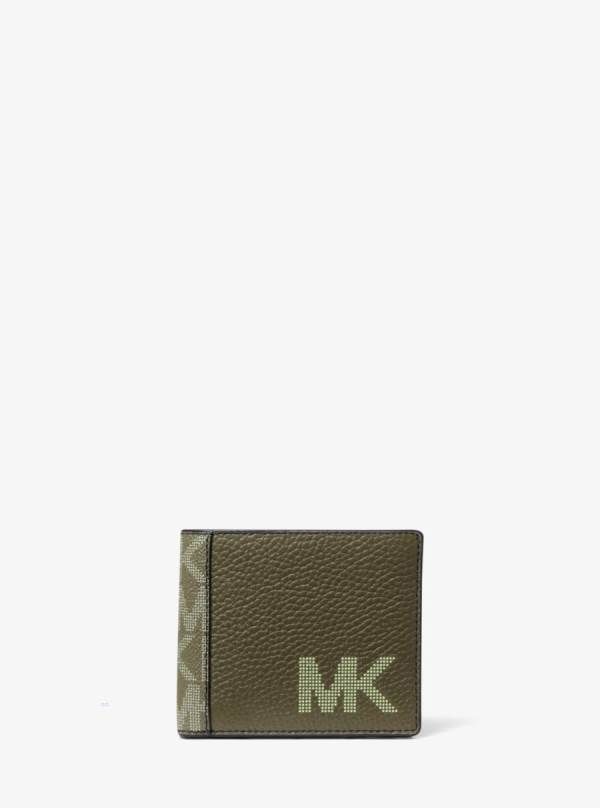 Panske Penazenky Michael Kors Hudson Logo-Trimmed Pebbled Leather Billfold Olivovo Zelená - Doplnky Michael Kors Slevy | DEARS-5367